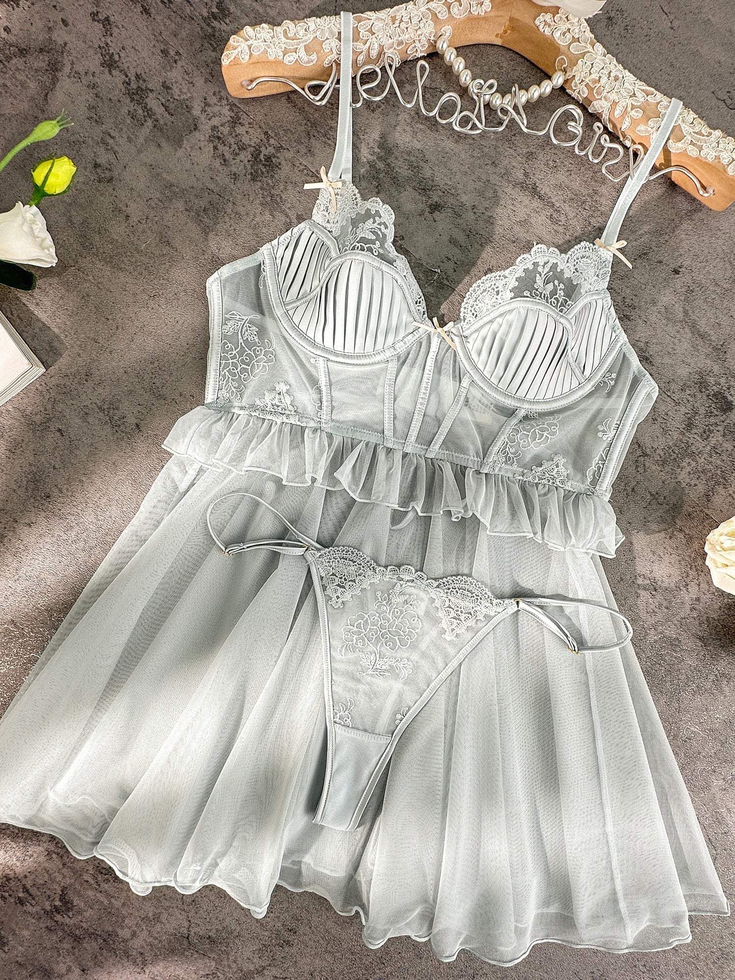 Elegant Embroidered Lace Slip Dress Polyester Elastane Hello.LA.Girl